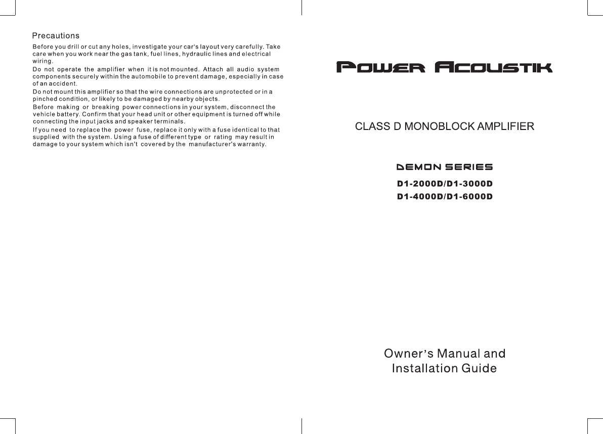 Page 1 of 6 - Power-Acoustik Power-Acoustik-Power-Acoustik-Electronics-Car-Amplifier-Power-Acoustik-Class-D-Monoblock-Amplifier-Users-Manual-  Power-acoustik-power-acoustik-electronics-car-amplifier-power-acoustik-class-d-monoblock-amplifier-users-manual