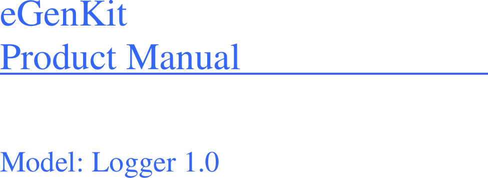 eGenKitProduct ManualModel:Logger 1.0