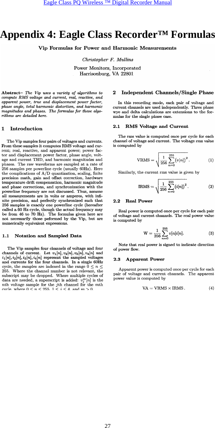 Eagle Class PQ Wireless ™ Digital Recorder Manual  27Appendix 4: Eagle Class Recorder™ Formulas   