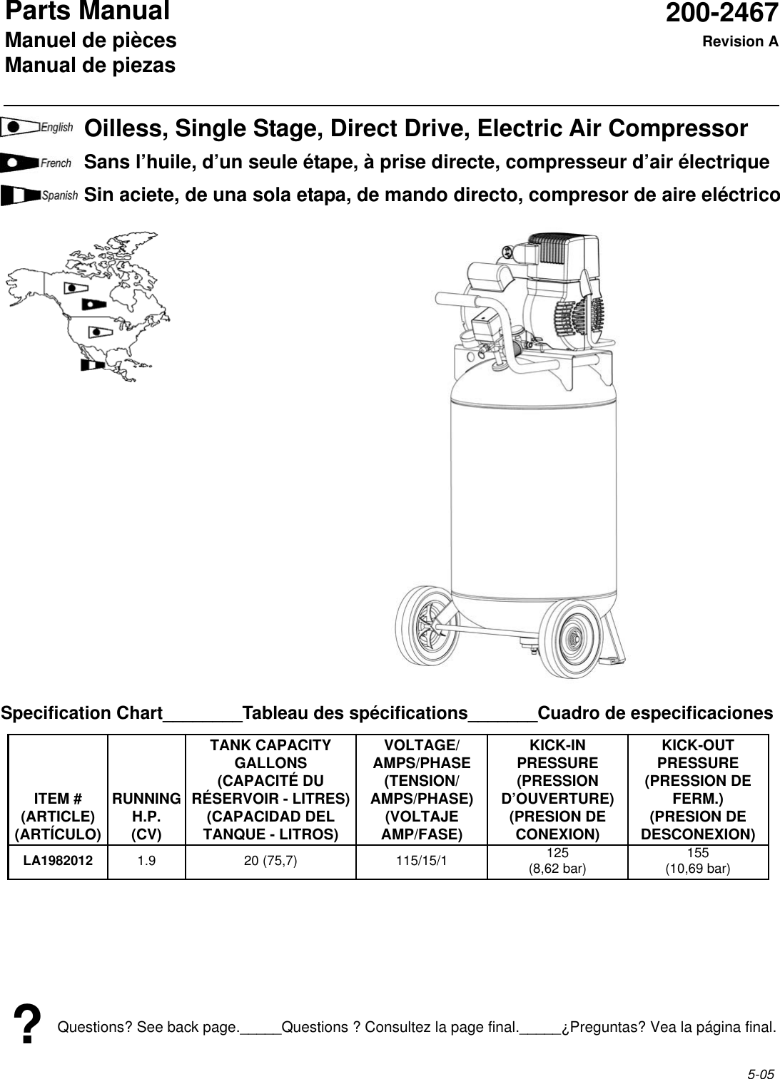 Page 1 of 8 - Powermate Powermate-Cla1982012-Nom-Parts-List- 200-2467-A  Powermate-cla1982012-nom-parts-list