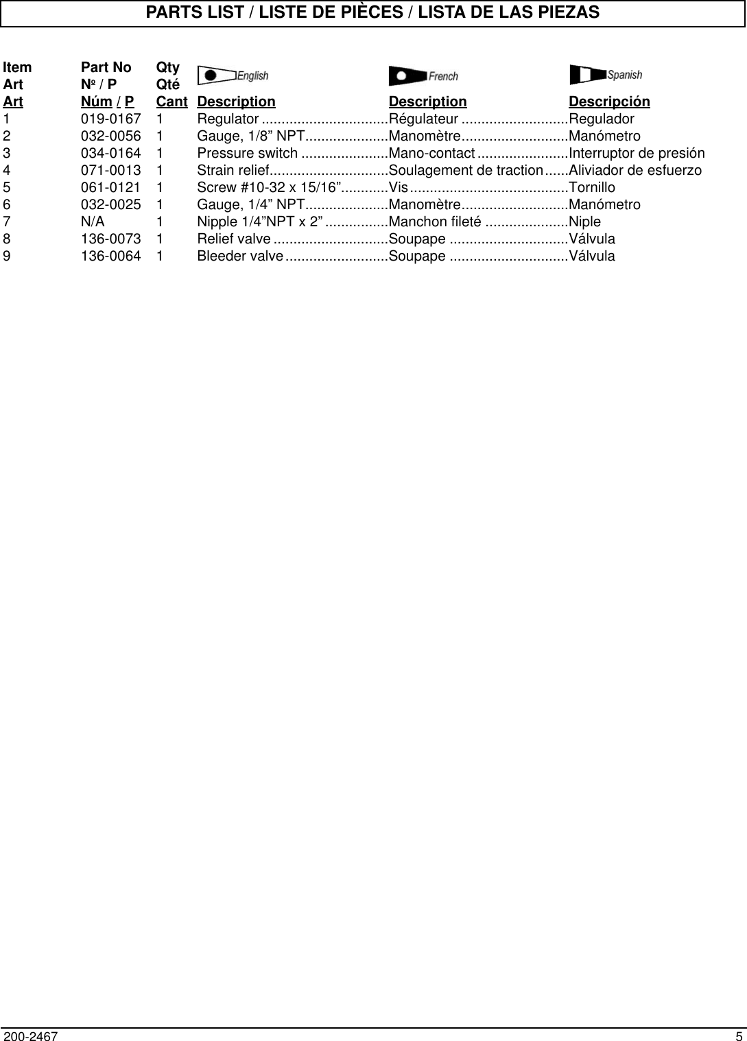 Page 5 of 8 - Powermate Powermate-Cla1982012-Nom-Parts-List- 200-2467-A  Powermate-cla1982012-nom-parts-list