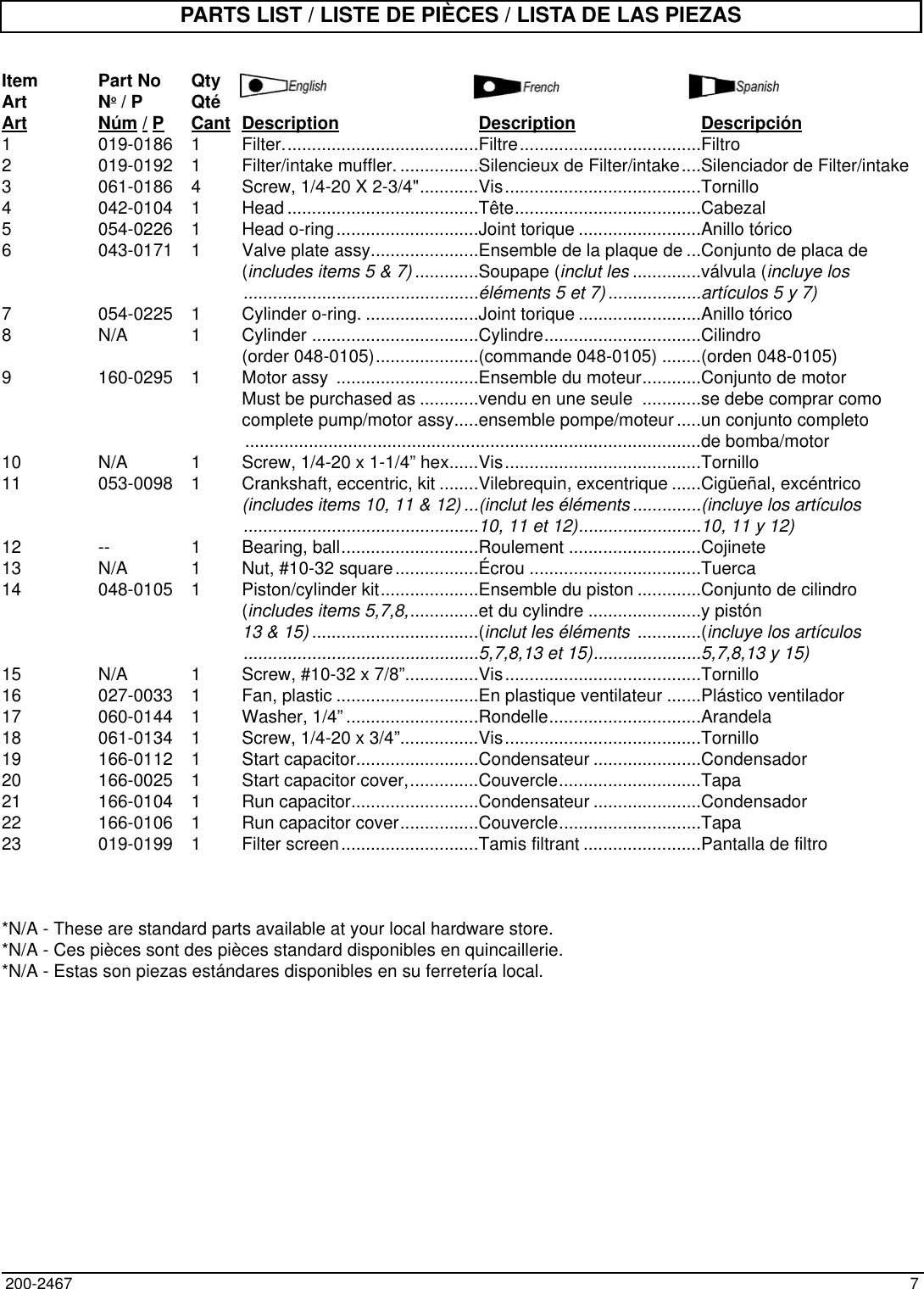 Page 7 of 8 - Powermate Powermate-Cla1982012-Nom-Parts-List- 200-2467-A  Powermate-cla1982012-nom-parts-list