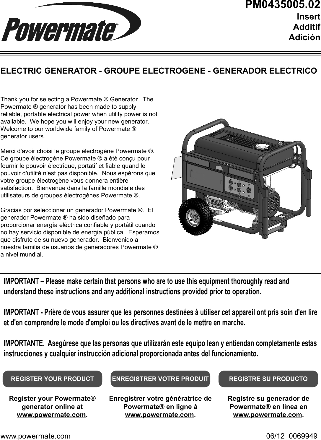 Page 1 of 12 - Powermate Powermate-Pm0435005-01-Users-Manual- 0069949.qxp  Powermate-pm0435005-01-users-manual