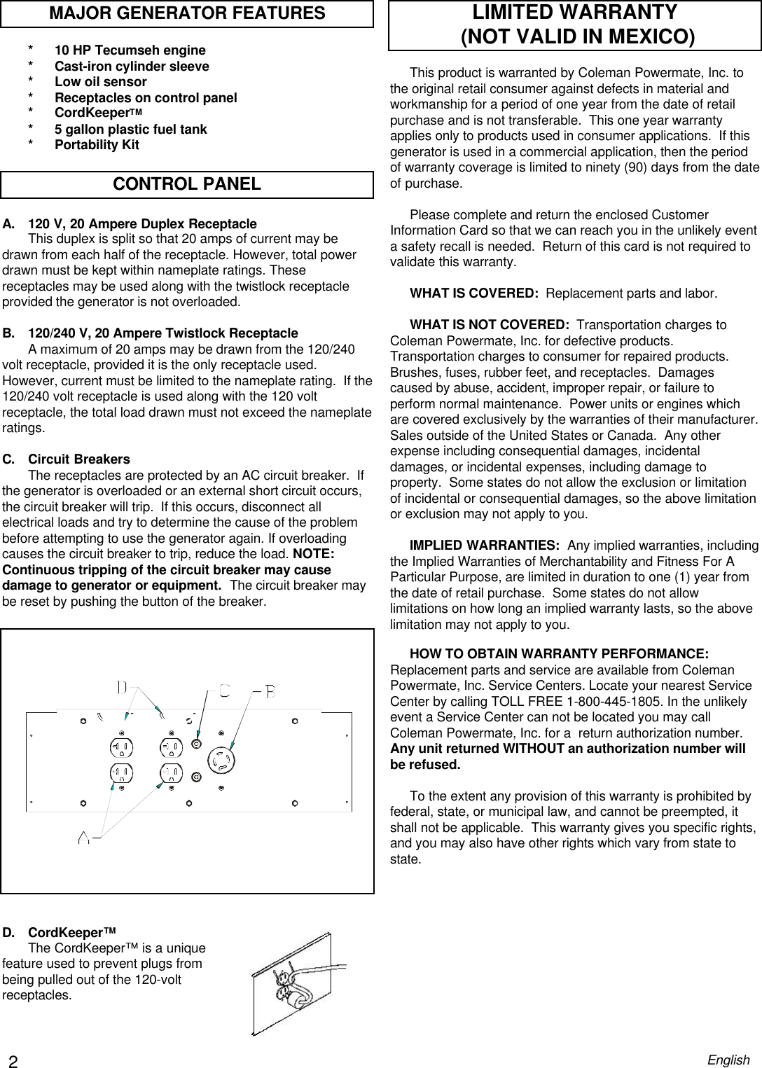 Page 2 of 8 - Powermate Powermate-Pm0525312-18-Users-Manual- PM0525312.18 Powermate-pm0525312-18-users-manual