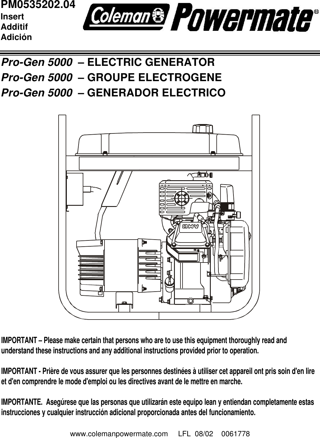 Page 1 of 8 - Powermate Powermate-Pm0535202-04-Users-Manual- 0061778  Powermate-pm0535202-04-users-manual