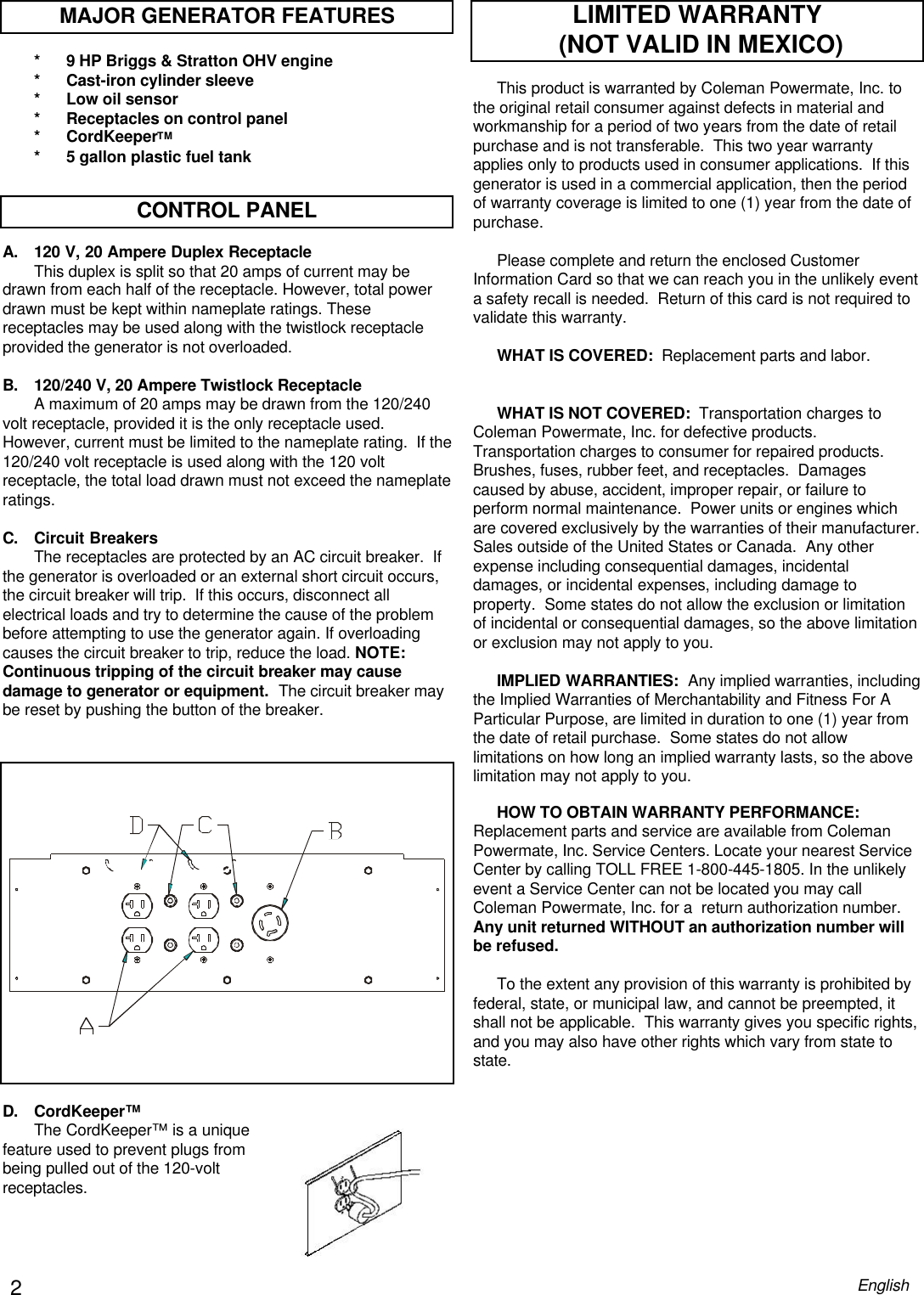 Page 2 of 8 - Powermate Powermate-Pm0535202-04-Users-Manual- 0061778  Powermate-pm0535202-04-users-manual