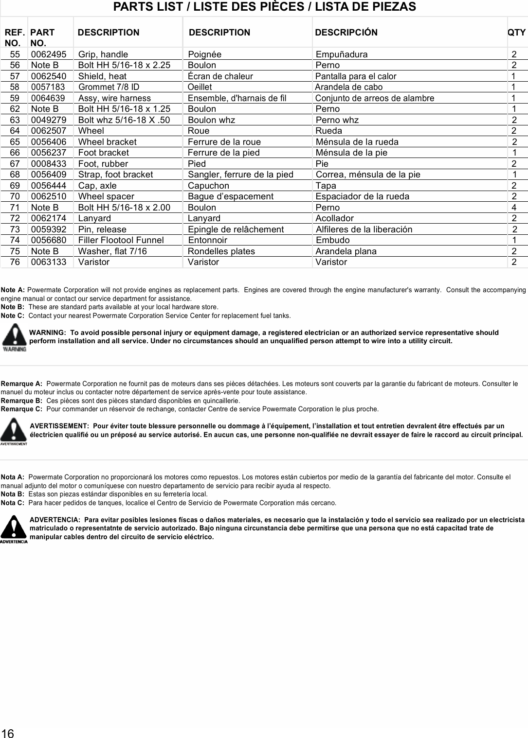 Page 3 of 4 - Powermate Powermate-Pm0601250-Parts-List- 0065247.qxp Powermate-pm0601250-parts-list