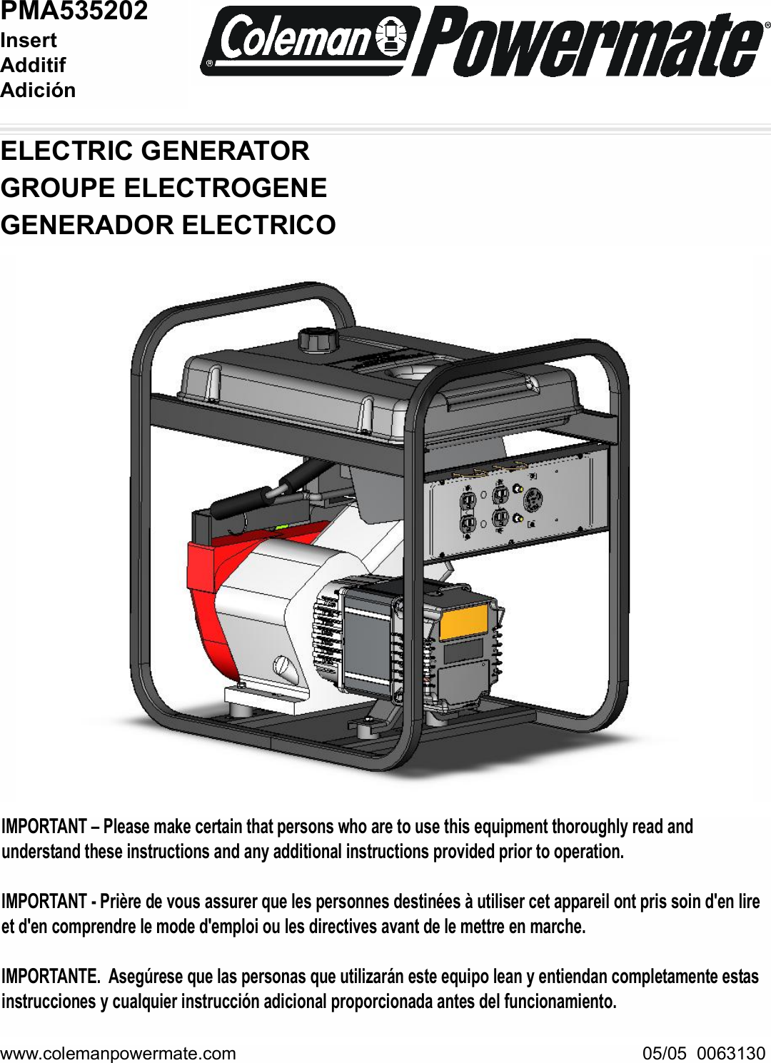 Page 1 of 8 - Powermate Powermate-Pma535202-Users-Manual- 0063130.qxp  Powermate-pma535202-users-manual