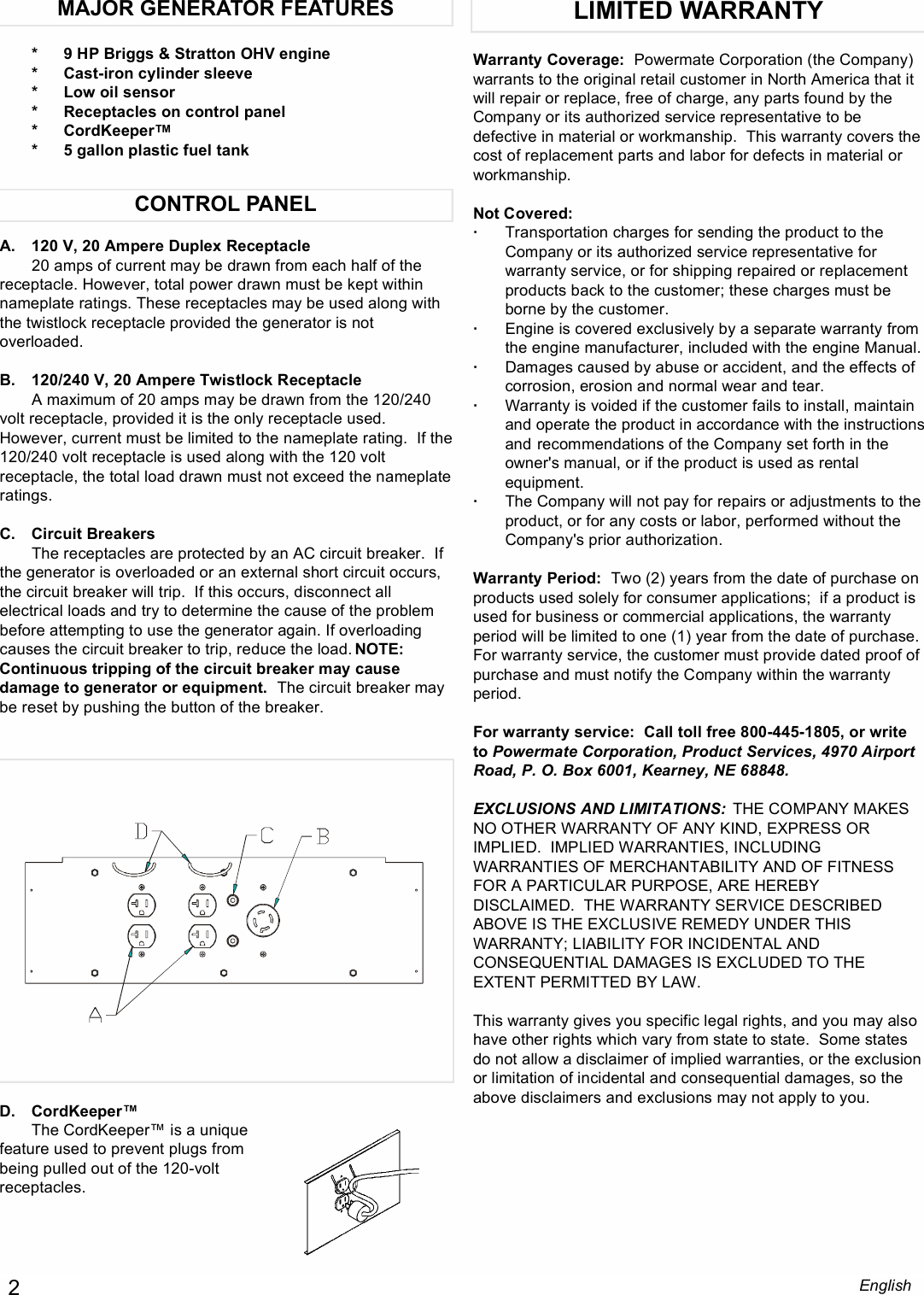 Page 2 of 8 - Powermate Powermate-Pma535202-Users-Manual- 0063130.qxp  Powermate-pma535202-users-manual