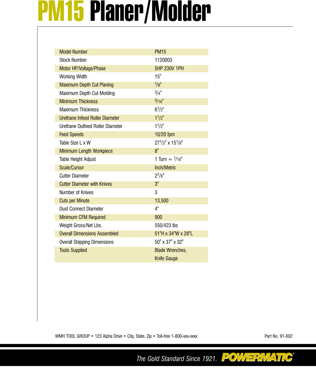 Page 6 of 6 - Powermatic Powermatic-Pm15-Users-Manual- PM15SPEC6panel  Powermatic-pm15-users-manual