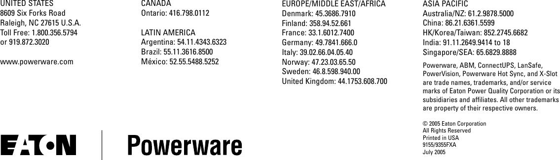 Page 10 of 10 - Powerware Powerware-9355-Users-Manual- 9155/9355FXA  Powerware-9355-users-manual