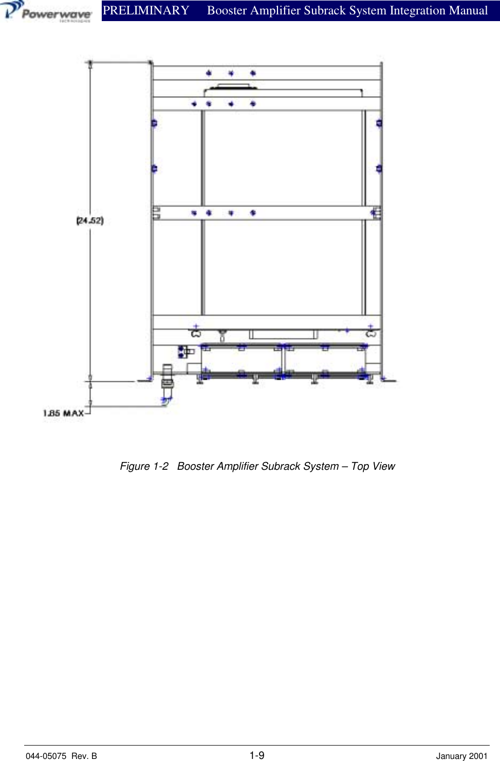                PRELIMINARY Booster Amplifier Subrack System Integration Manual044-05075  Rev. B 1-9 January 2001Figure 1-2   Booster Amplifier Subrack System – Top View