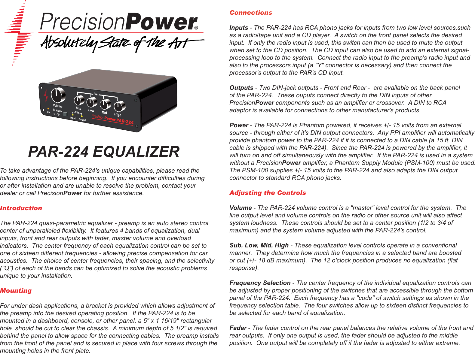 Page 1 of 3 - Precision-Power Precision-Power-Par224-Users-Manual- Par224  Precision-power-par224-users-manual