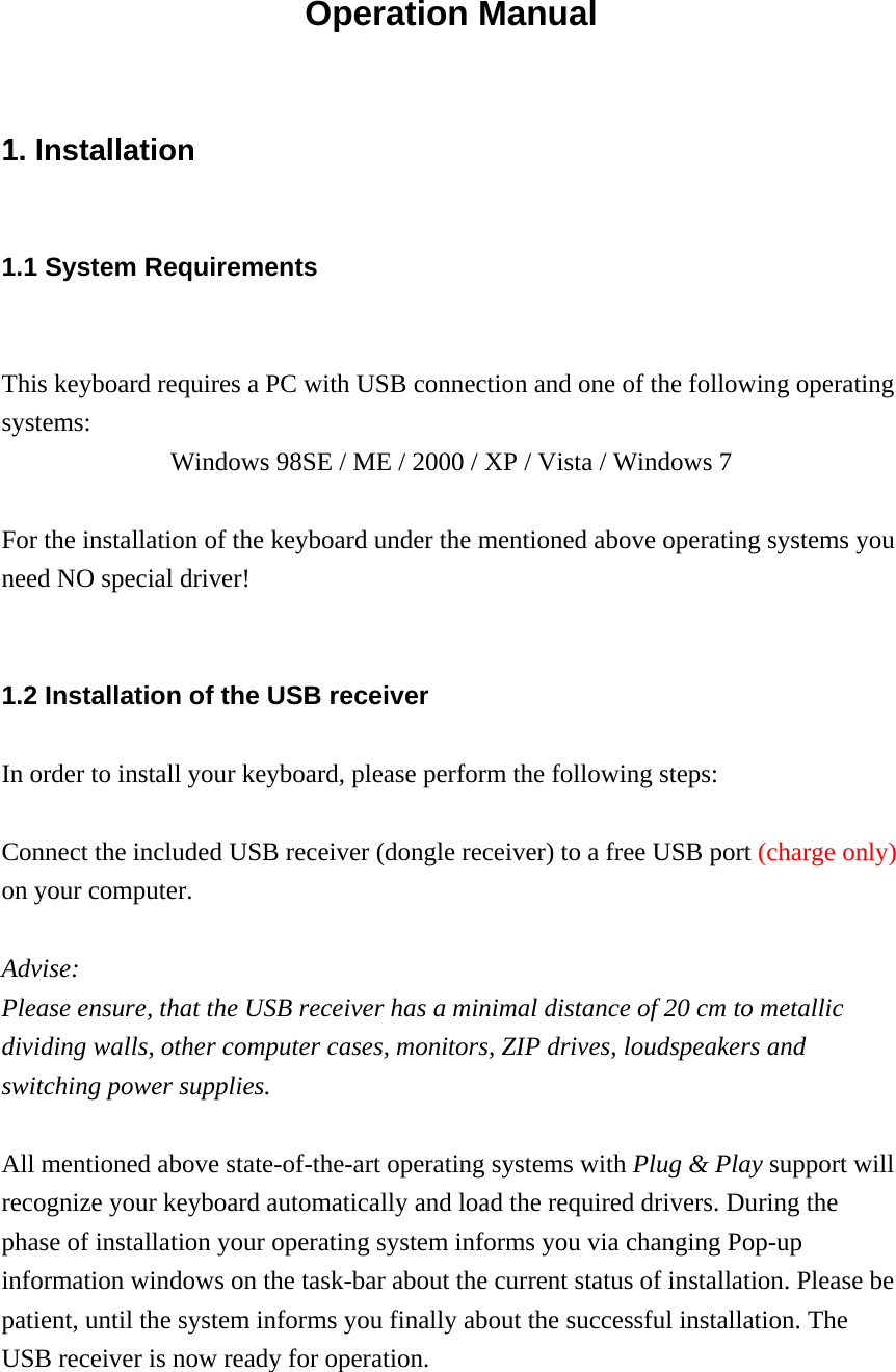 Page 1 of Precision Squared Technology 4571B01 VersaPoint Wireless Keyboard User Manual 1 Technical Description