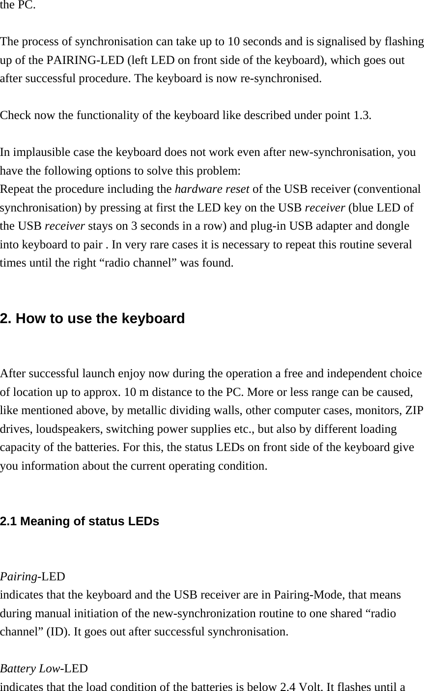 Page 3 of Precision Squared Technology 4571B01 VersaPoint Wireless Keyboard User Manual 1 Technical Description