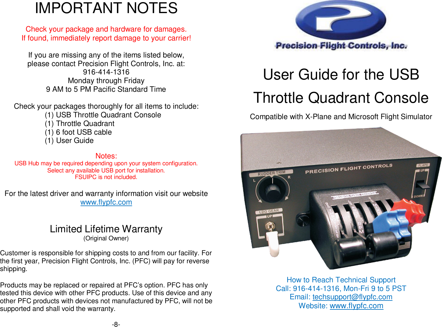 Page 1 of 4 - Precision-Trading Precision-Trading-Usb-Throttle-Quadrant-Console-Users-Manual USB TQuad Console Install Guide 20081212