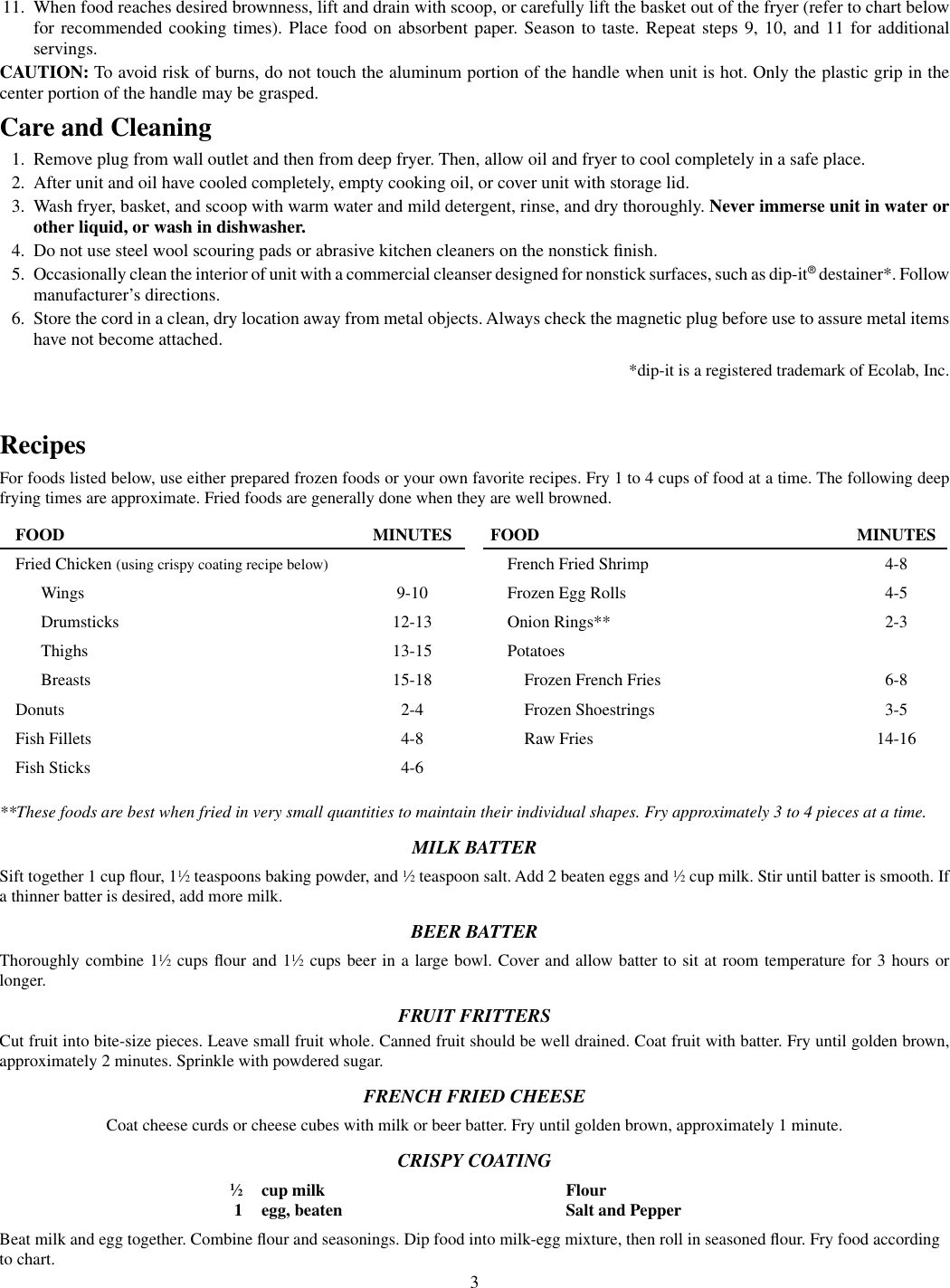 Presto Deep Frye Users Manual