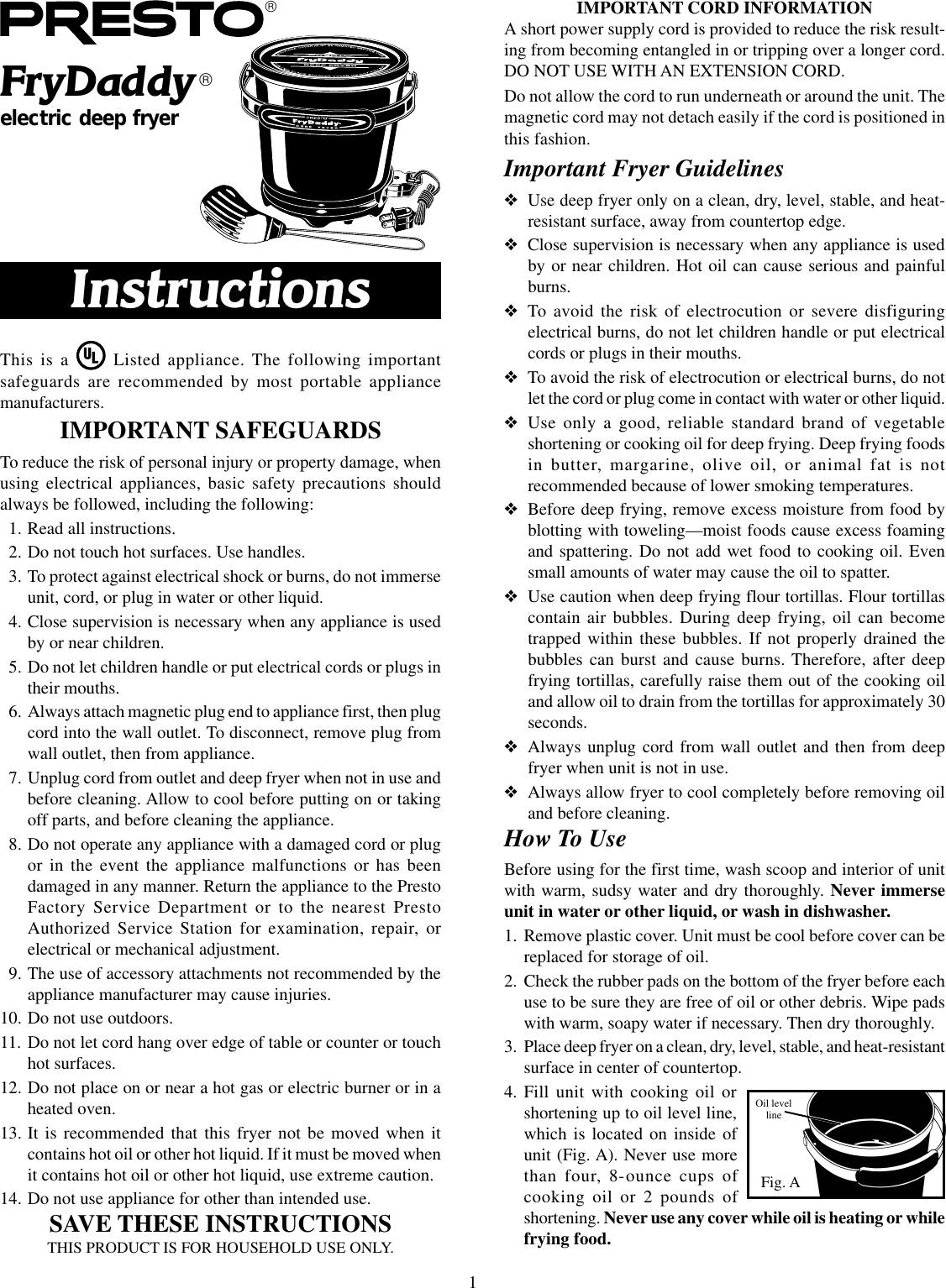 Page 1 of 3 - Presto Presto-Frydaddy-Electric-Deep-Fryer-Users-Manual- 72351_02_frydaddy  Presto-frydaddy-electric-deep-fryer-users-manual