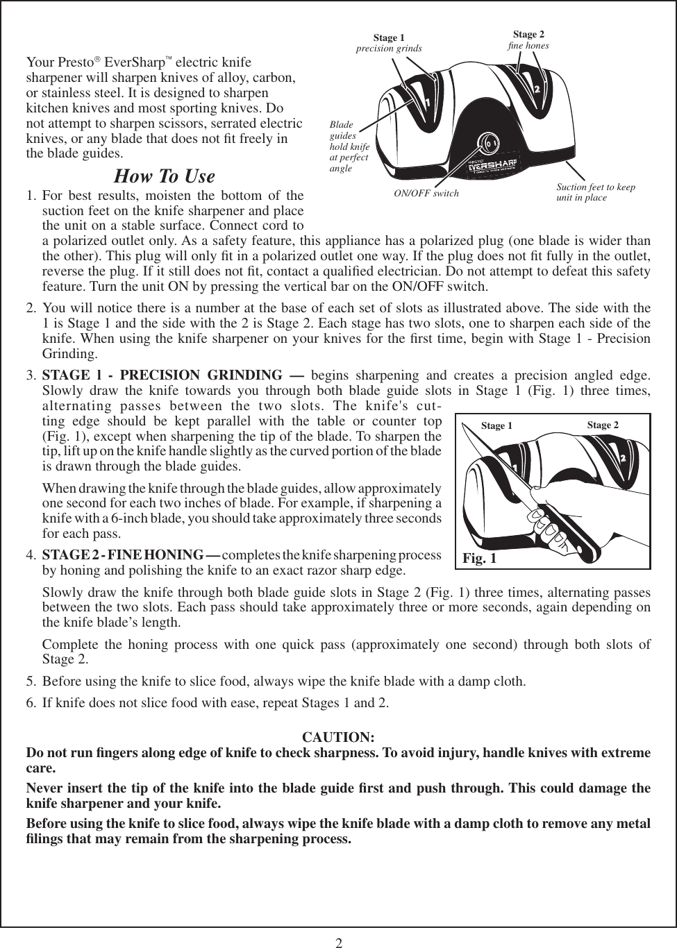 Presto Knife Sharpener Users Manual 72 506B .id2