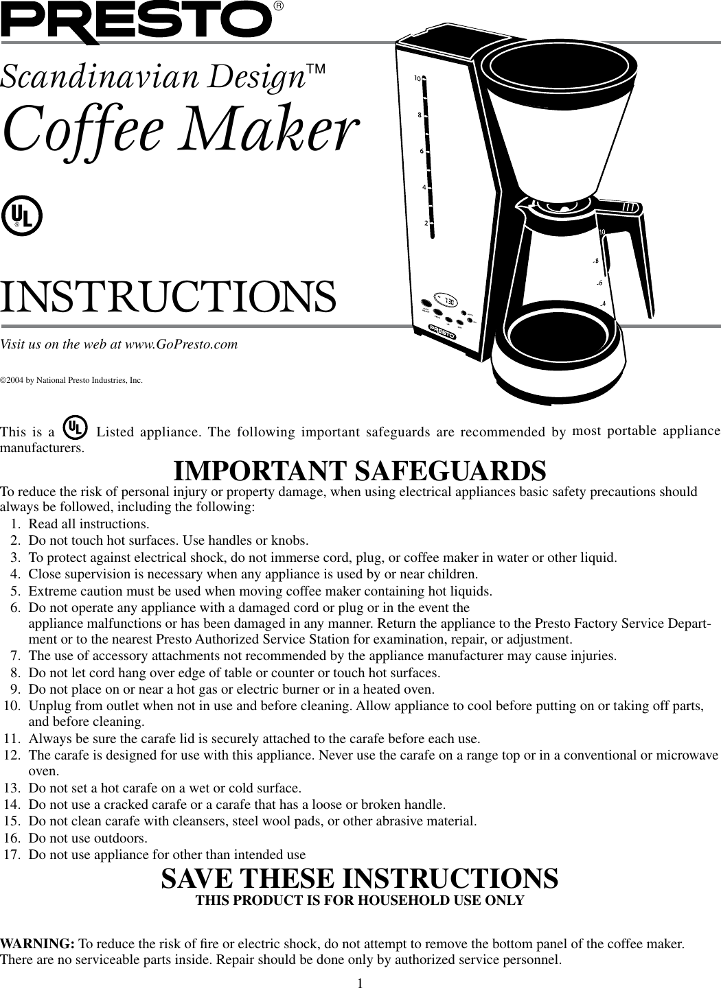 Page 1 of 6 - Presto Presto-Scandinavian-Design-Users-Manual-  Presto-scandinavian-design-users-manual