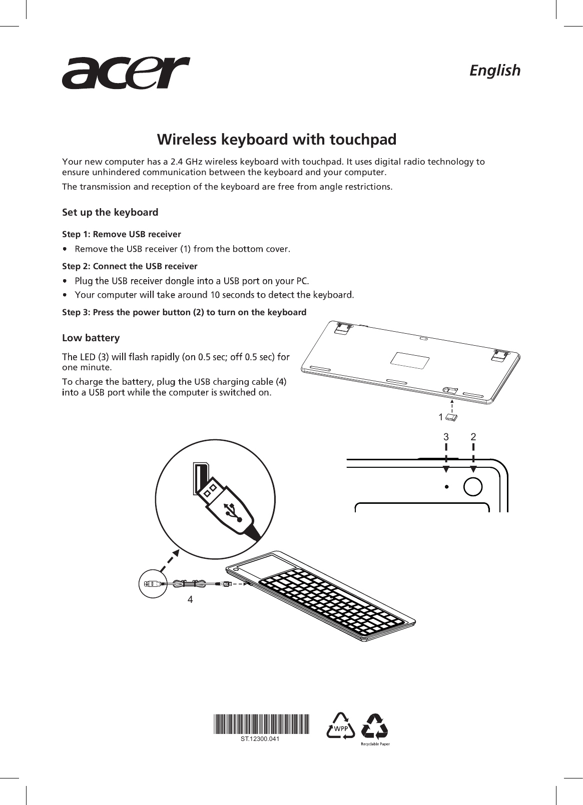 Primax Electronics Kkbrf33711 Wireless Keyboard With Touch Pad User Manual Kbrf33711
