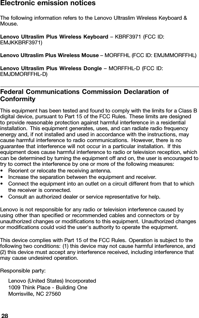 Page 28 of Primax Electronics KKBRF3971 Lenovo Wireless Keyboard User Manual User Guide