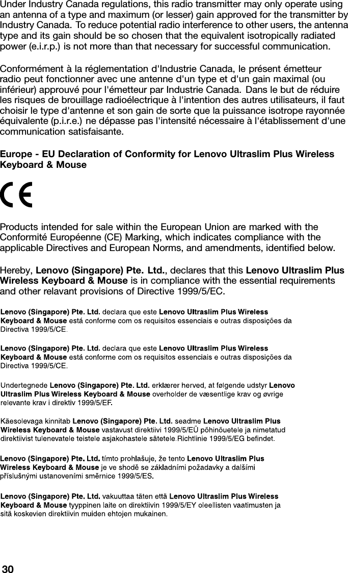 Page 30 of Primax Electronics KKBRF3971 Lenovo Wireless Keyboard User Manual User Guide