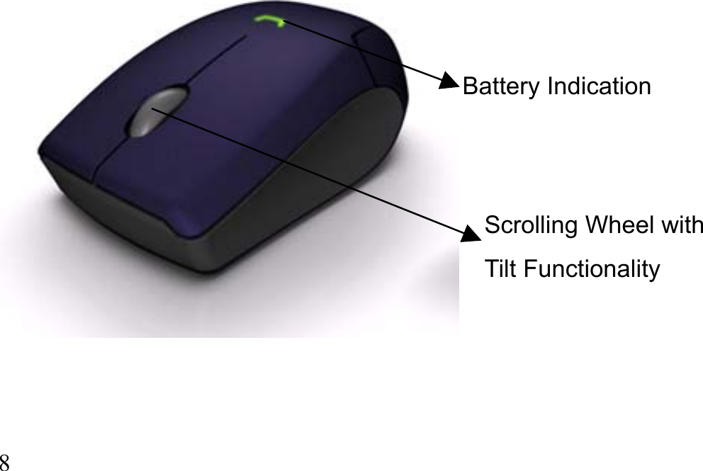  8         Scrolling Wheel with Tilt Functionality Battery Indication 