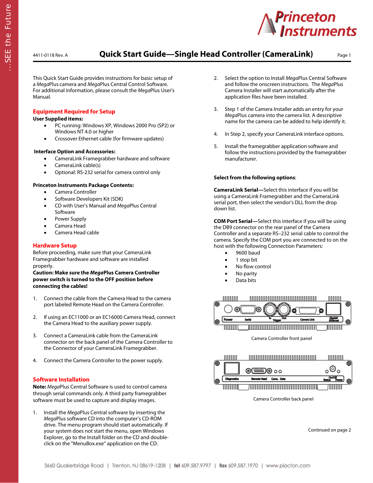 Page 1 of 2 - Princeton 4411-0118 MegaPlus QuickStart Guide For Single-Head Controller User Manual  To The 83e8502b-719d-4818-8b06-f09fb87e304a
