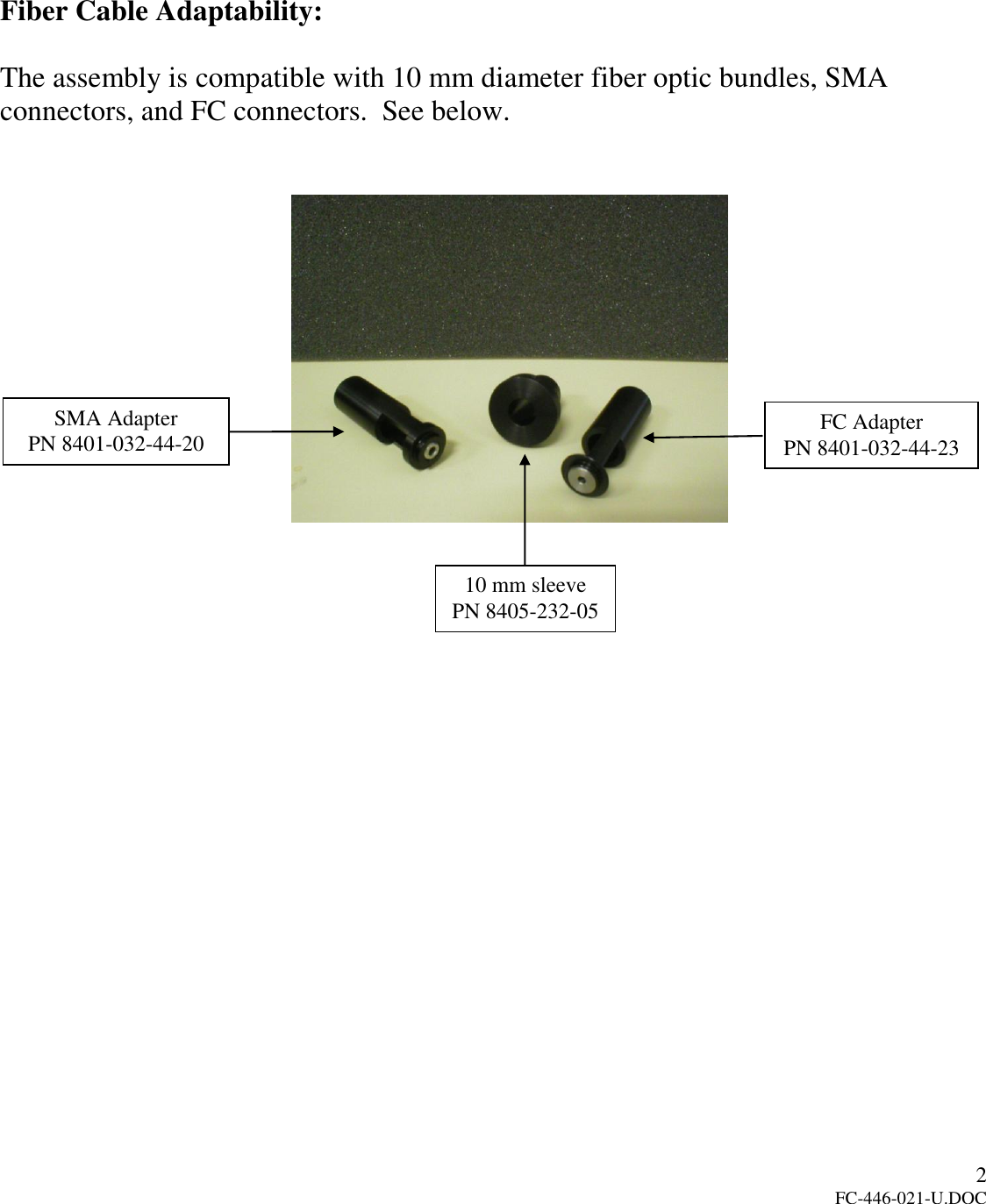 Page 3 of 10 - Princeton FC-446-021-U  FC-446-021-UAdjustable Fiber Optic Adapter ForSpectraProÒ Monochromators And Spectrographs User Manual To The 5ec5c181-7be5-4ee1-bbaf-3f441e489978