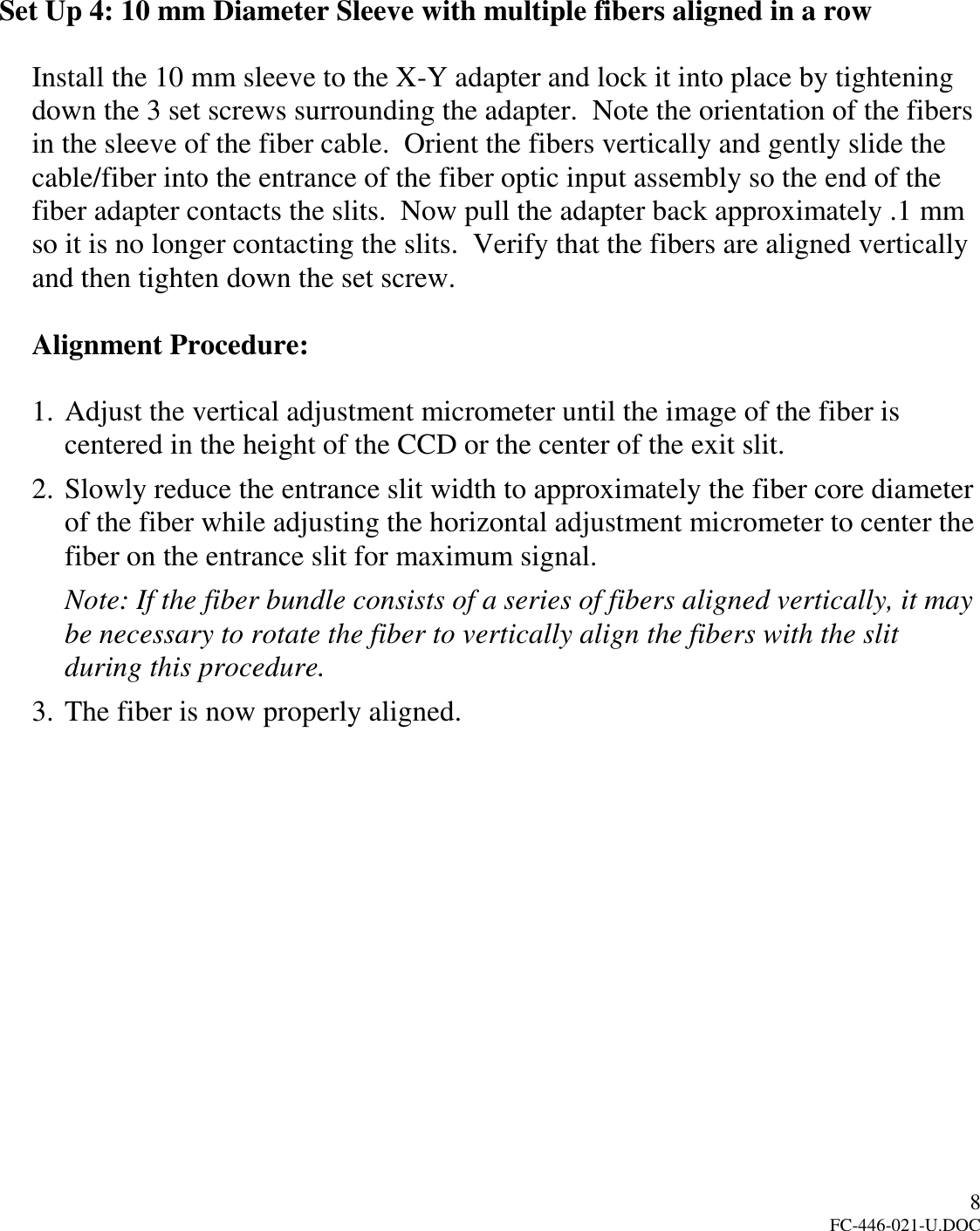 Page 9 of 10 - Princeton FC-446-021-U  FC-446-021-UAdjustable Fiber Optic Adapter ForSpectraProÒ Monochromators And Spectrographs User Manual To The 5ec5c181-7be5-4ee1-bbaf-3f441e489978