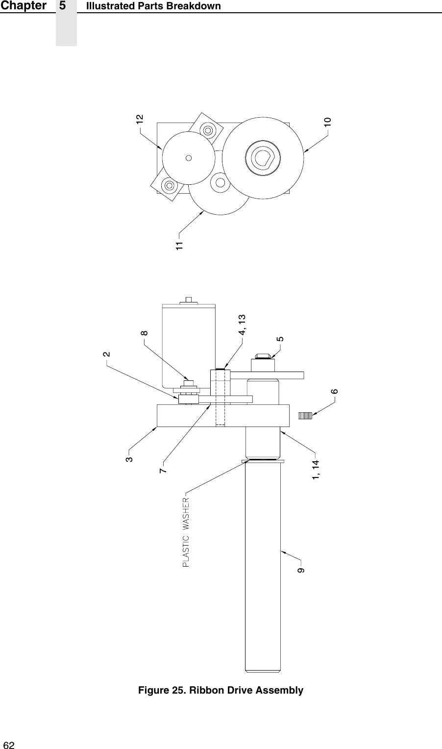  62Chapter 5 Illustrated Parts BreakdownFigure 25. Ribbon Drive Assembly1, 1423578691011124, 13