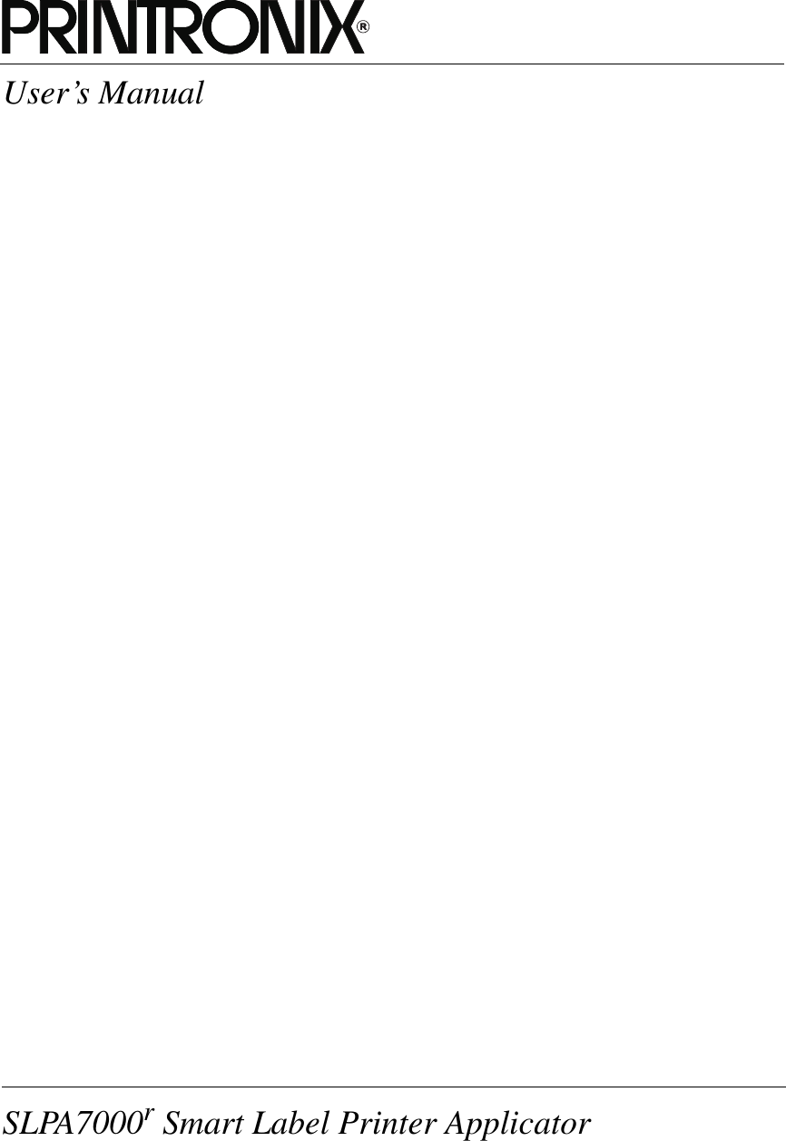 User&rsquo;s ManualSLPA7000r Smart Label Printer Applicator