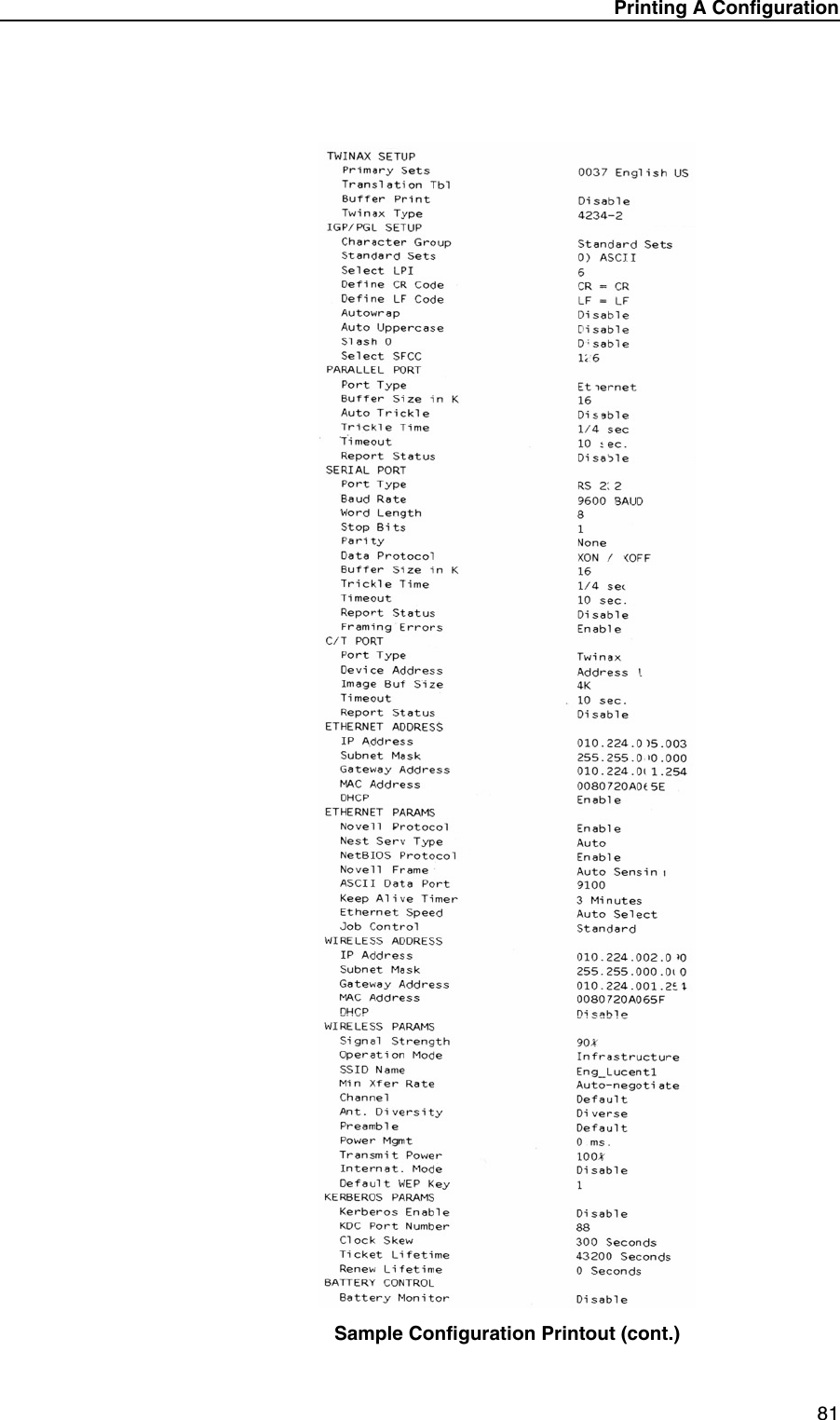 Printing A Configuration81Sample Configuration Printout (cont.)
