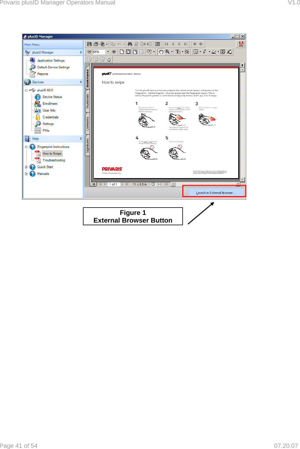Privaris plusID Manager Operators Manual                                                                      V1.0 Page 41 of 54     07.20.07     Figure 1 External Browser Button