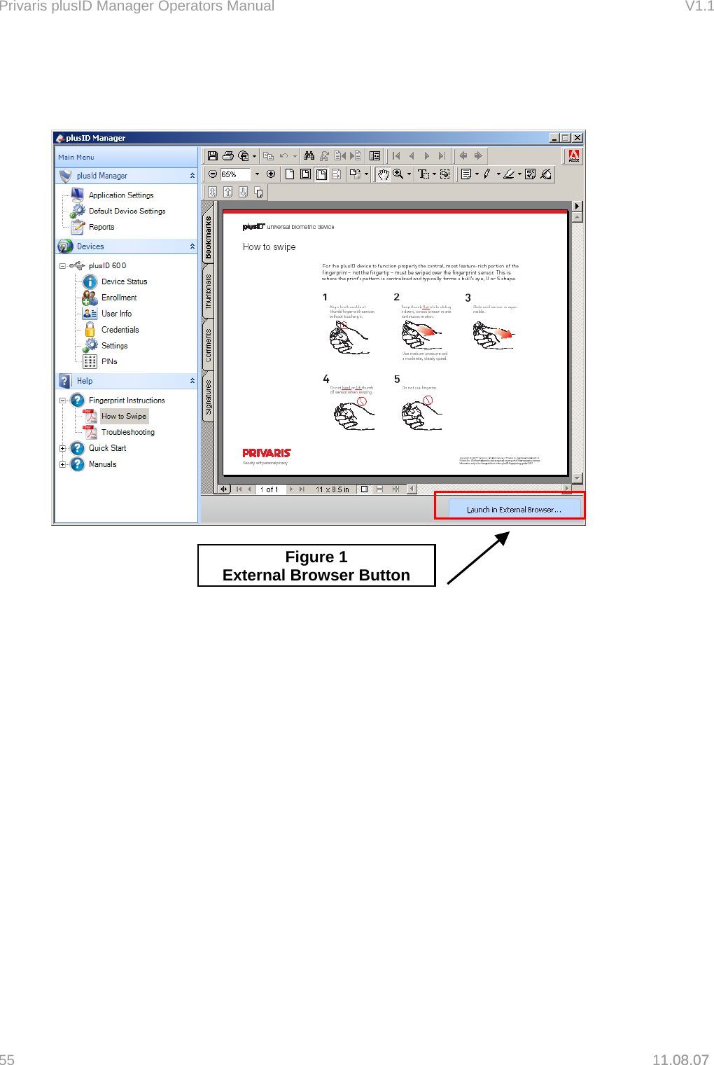 Privaris plusID Manager Operators Manual                                                                      V1.1             1.08.07 Figure 1 External Browser Button55   11.08.07 