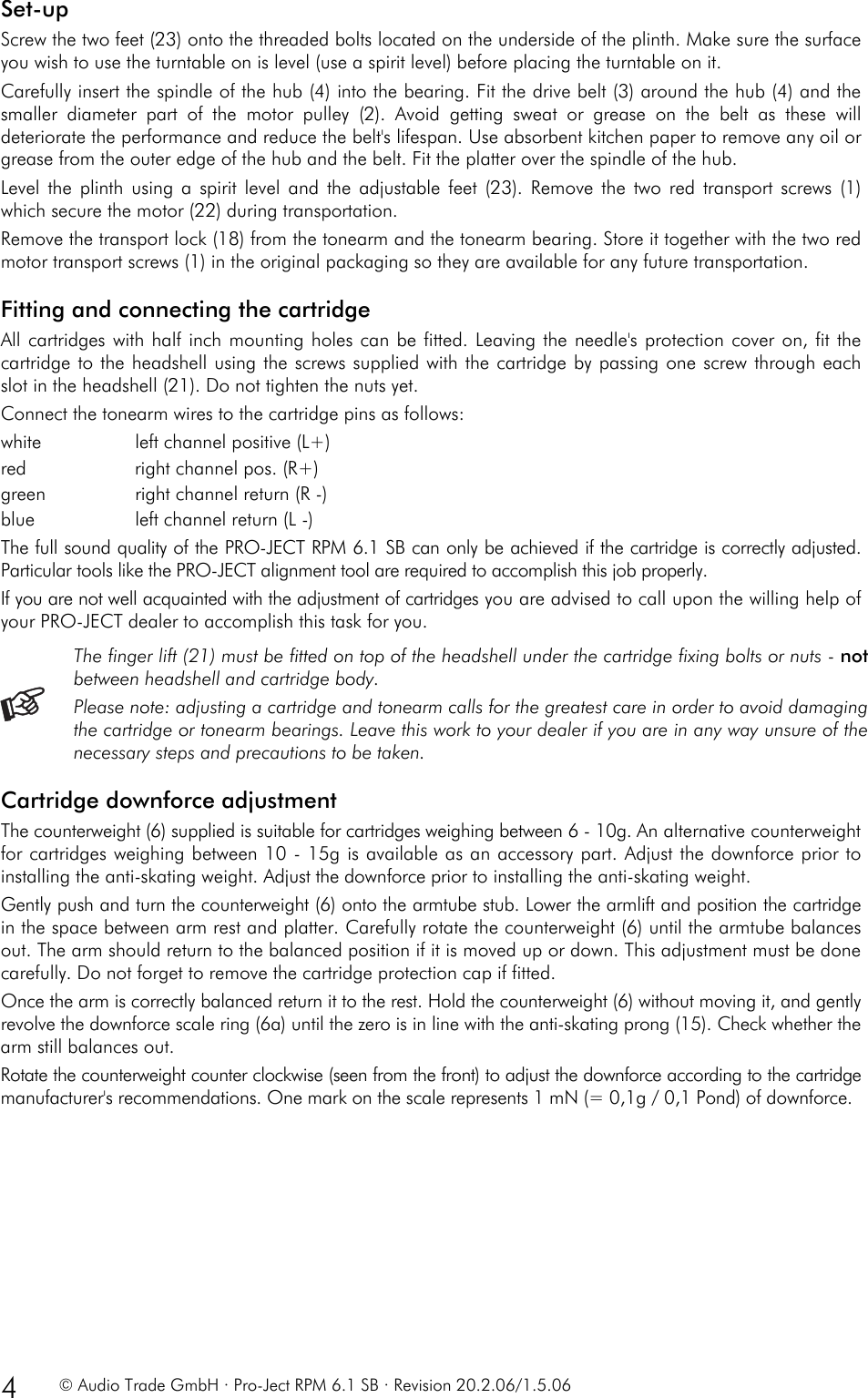 Page 4 of 9 - Pro-Ject-Audio-Systems Pro-Ject-Audio-Systems-Rpm-6-1-Sb-Users-Manual Pro-Ject RPM 6.1 SB User Guide