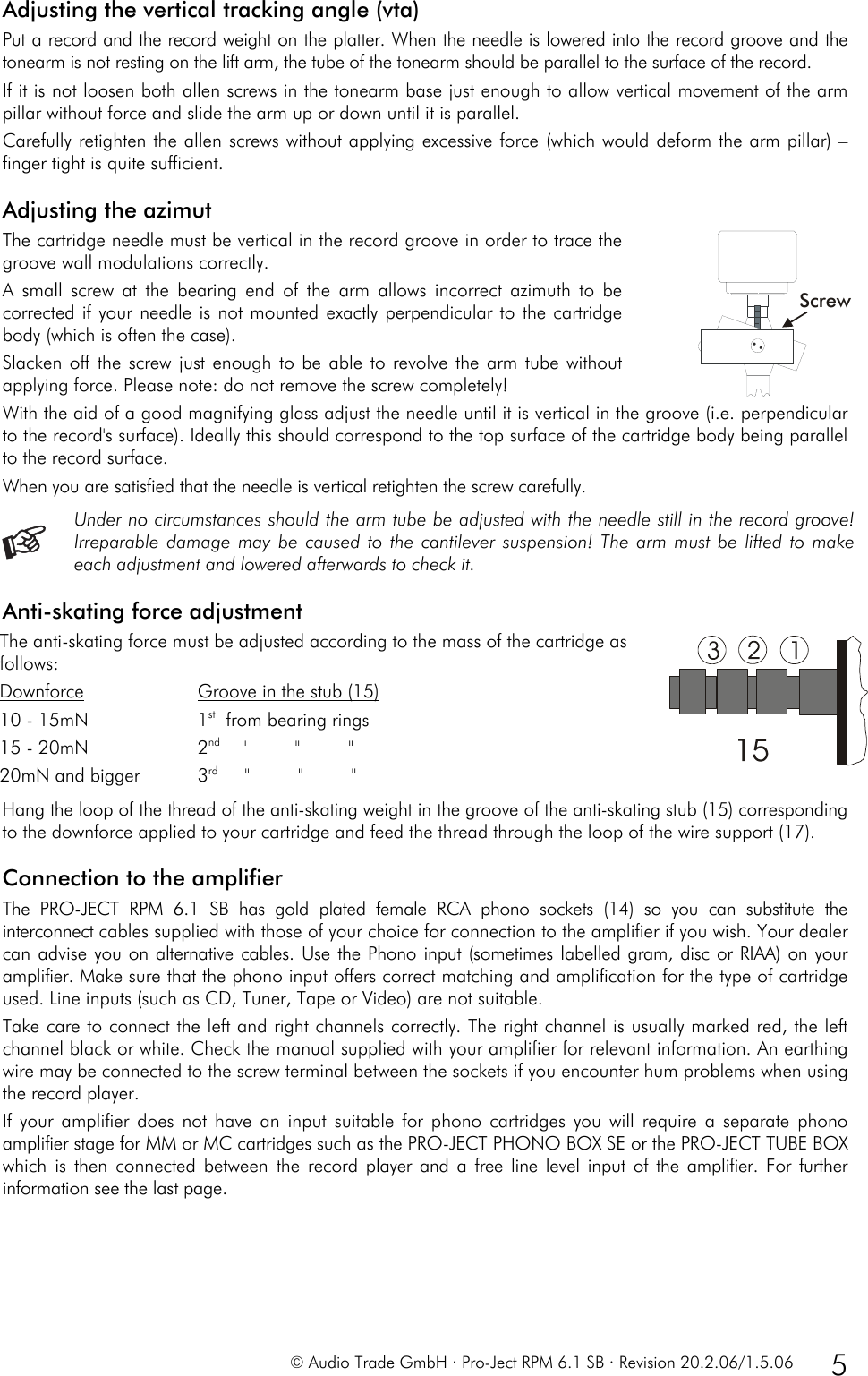 Page 5 of 9 - Pro-Ject-Audio-Systems Pro-Ject-Audio-Systems-Rpm-6-1-Sb-Users-Manual Pro-Ject RPM 6.1 SB User Guide