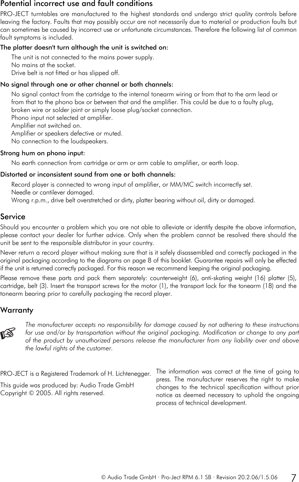 Page 7 of 9 - Pro-Ject-Audio-Systems Pro-Ject-Audio-Systems-Rpm-6-1-Sb-Users-Manual Pro-Ject RPM 6.1 SB User Guide