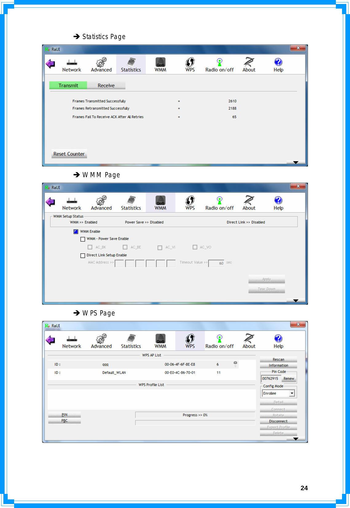  24 Î Statistics Page   Î WMM Page   Î WPS Page     