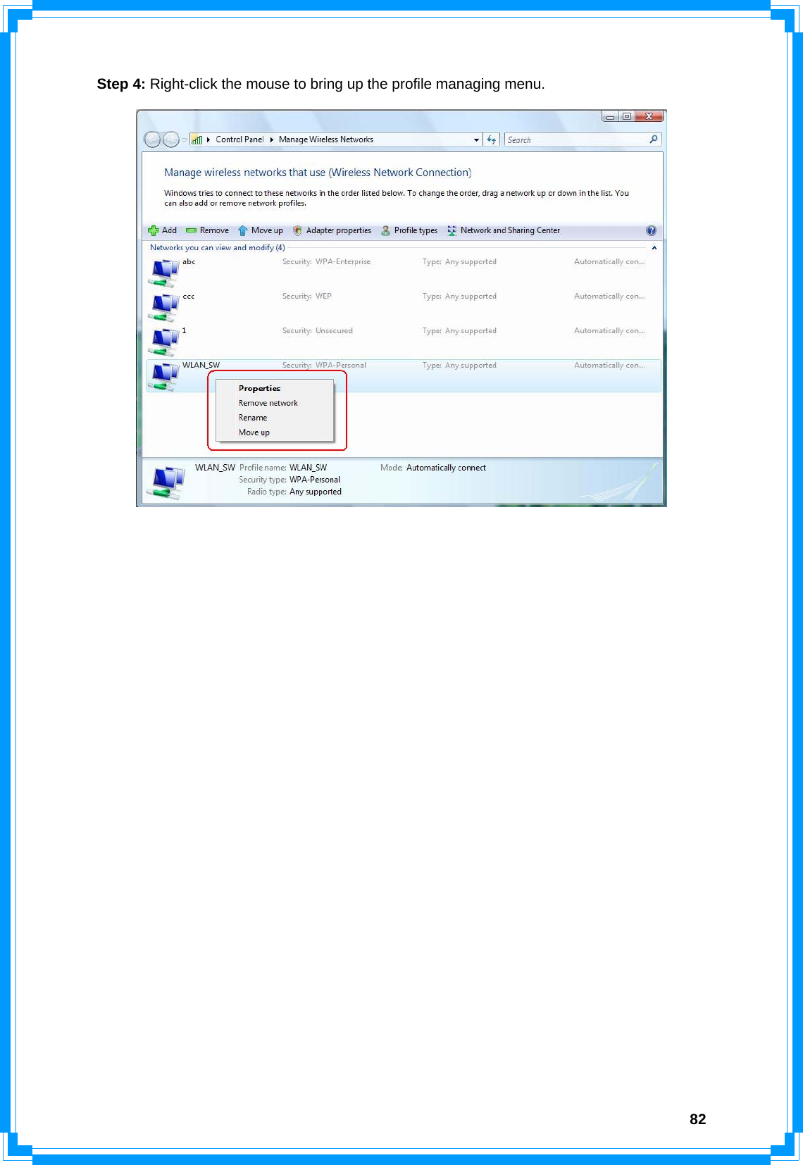  82Step 4: Right-click the mouse to bring up the profile managing menu.                       