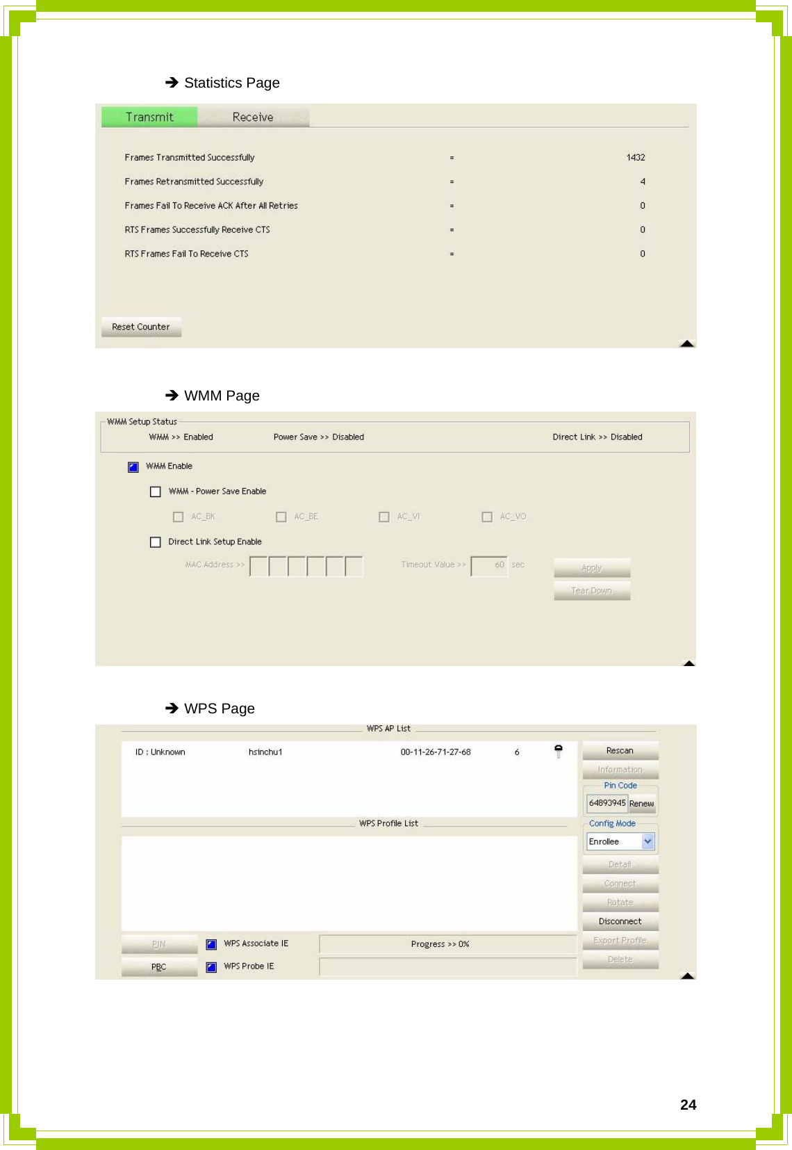  24 Î Statistics Page    Î WMM Page    Î WPS Page      