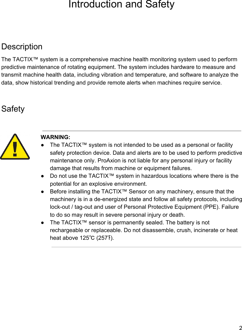 Page 3 of ProAxion 101-0001 Industrial Vibration and Temperature Sensor User Manual 
