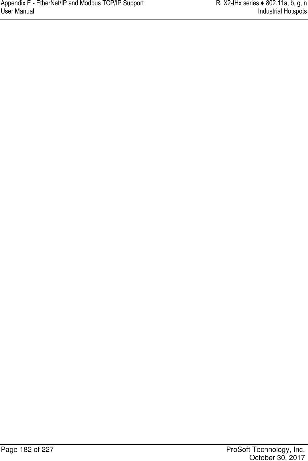 Appendix E - EtherNet/IP and Modbus TCP/IP Support  RLX2-IHx series ♦ 802.11a, b, g, n User Manual  Industrial Hotspots   Page 182 of 227  ProSoft Technology, Inc.   October 30, 2017   