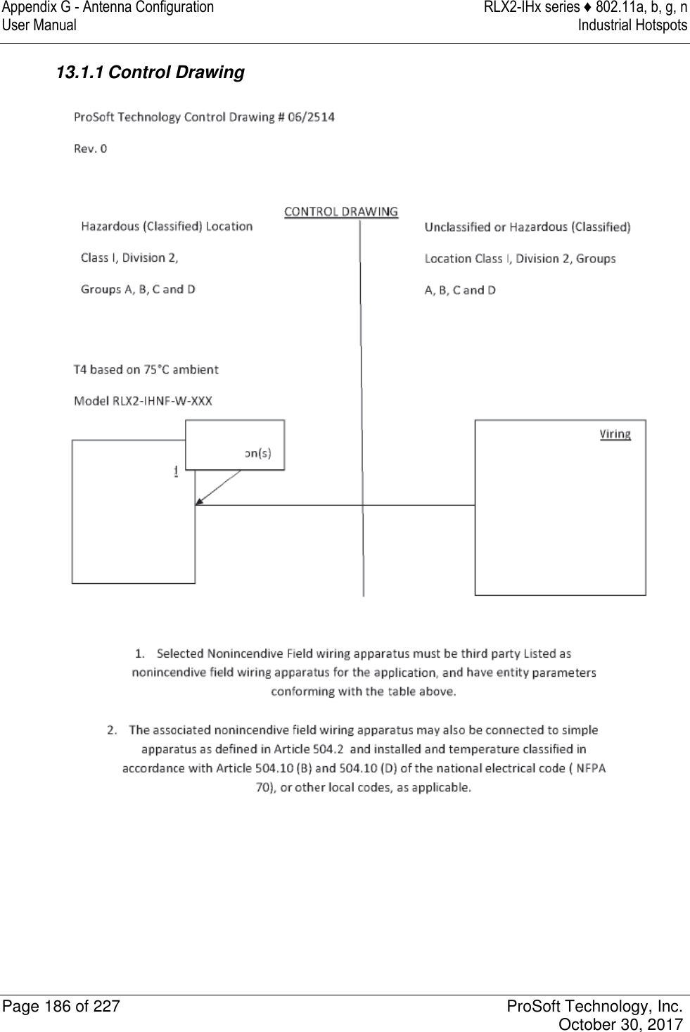 Appendix G - Antenna Configuration  RLX2-IHx series ♦ 802.11a, b, g, n User Manual  Industrial Hotspots   Page 186 of 227  ProSoft Technology, Inc.   October 30, 2017  13.1.1 Control Drawing  