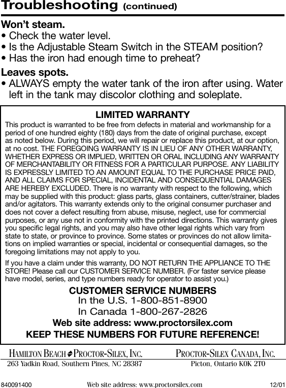 Page 5 of 5 - Proctor-Silex Proctor-Silex-840091400-Users-Manual- 840091400  Proctor-silex-840091400-users-manual