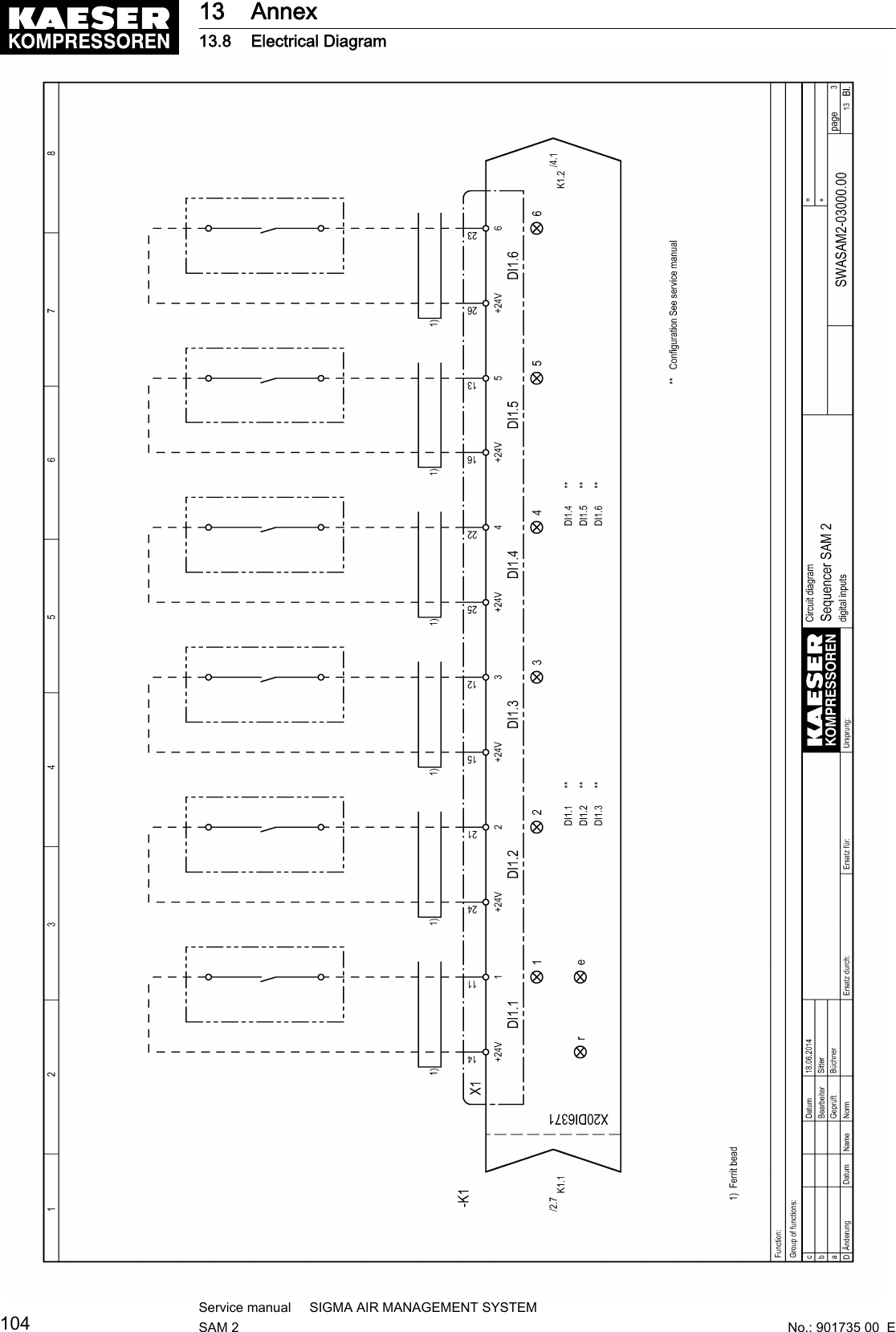13 Annex13.8 Electrical Diagram104Service manual     SIGMA AIR MANAGEMENT SYSTEMSAM 2  No.: 901735 00  E