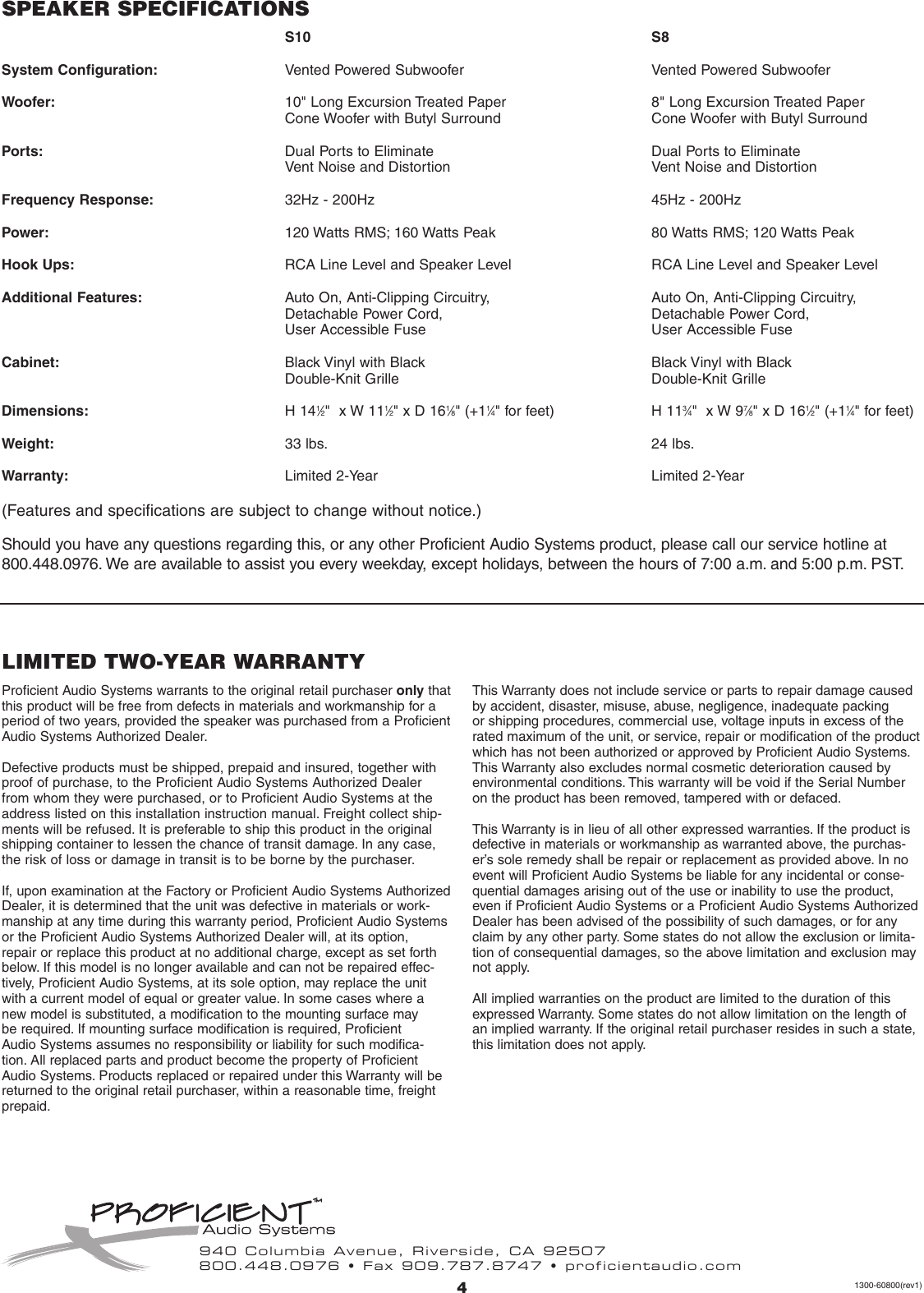 Page 4 of 4 - Proficient-Audio-Systems Proficient-Audio-Systems-S10-Users-Manual--4 Proficient-audio-systems-s10-users-manual