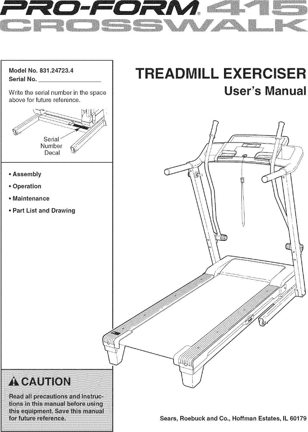 Proform 831247234 User Manual TREADMILL Manuals And Guides L0801073