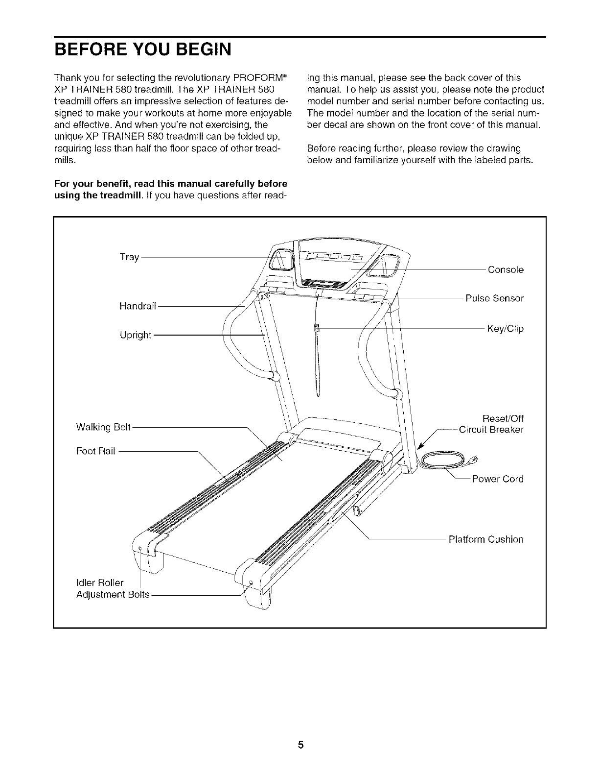 Proform xp trainer 2025 580 treadmill manual